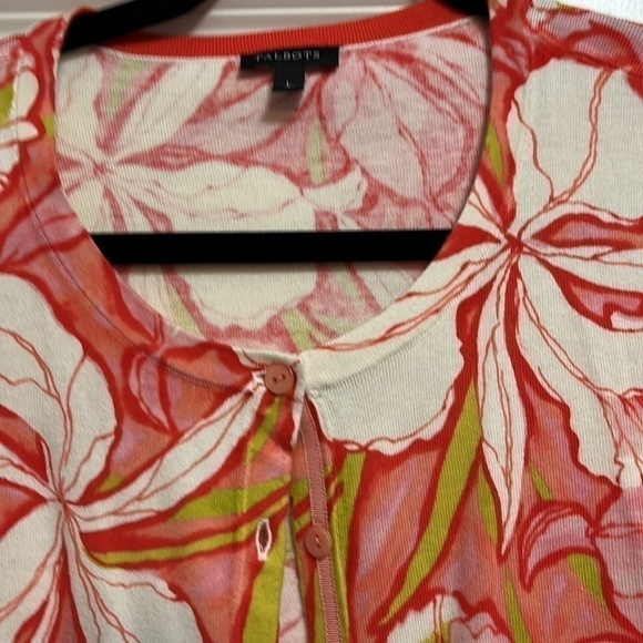 NWOT Talbots Women’s orange, green and white floral cardigan, size large. - Picture 3 of 7